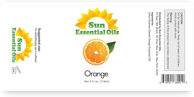 Sun Essential Oils - Sweet Orange Essential Oil 4 oz with Dropper for Diffusers, Hair, Skin Care