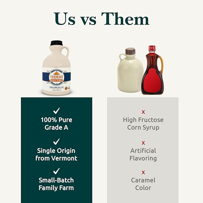 Vermont Maple Syrup - 32 oz Grade A, Amber Rich Organic Maple Syrup - 100% Pure and Authentic Maple