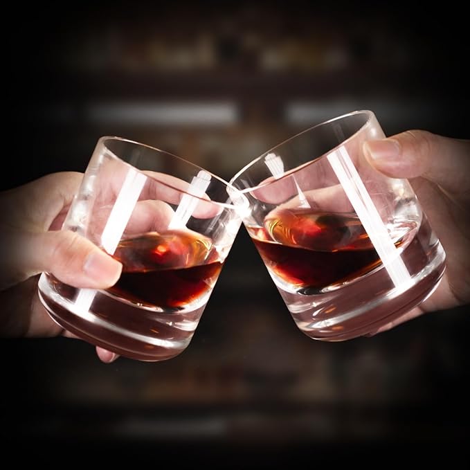KAMMAK Crystal Whiskey Glasses Set of 2, 6.76oz Old Fashioned Glasses Stemless, Hand Blown White