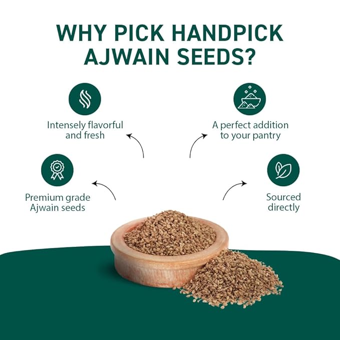 HANDPICK Ajwain Seeds (397g/14oz) Whole Carom Seeds | Vegan, Gluten free, Non GMO | Raw Carom