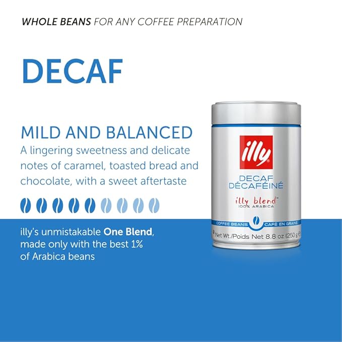 illy Decaf Whole Bean Coffee, Classic Medium Roast Gourmet Blend, 100% Arabica Coffee, 8.8 Ounce