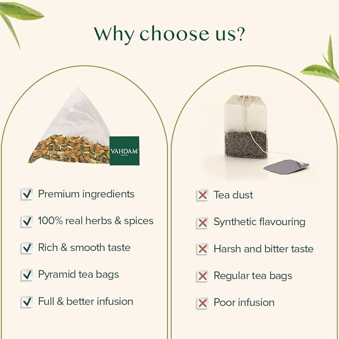 VAHDAM, Vedic Kadha Herbal Tea Bags (100 Ct) Caffeine Free, 100% Real Ingredients - Turmeric, Black