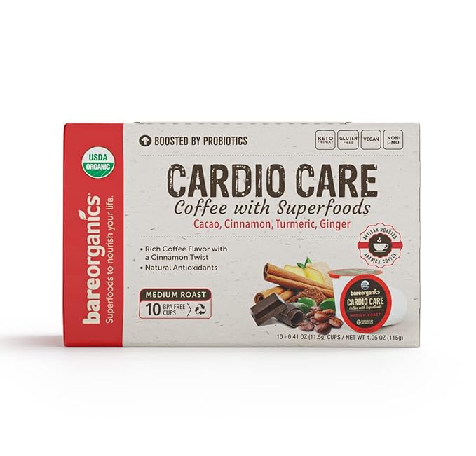 BareOrganics Cardio Care Coffee With Superfoods & Probiotics | Keurig K-Cup Compatible Coffee Pods