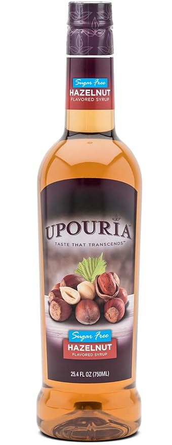 Upouria Sugar Free Hazelnut Coffee Syrup Flavoring, 100% Vegan, Gluten-Free, Kosher, 750 mL Bottle