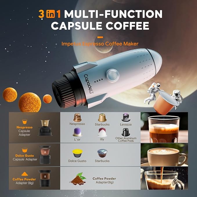3 in 1 Portable Espresso Machine On the Go, Self-Heating Electric Espresso Maker, 19 Bar Mini