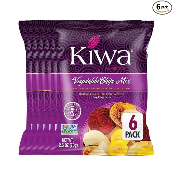 Kiwa Real Veggie Chips Healthy 2.5 Oz (Pack of 6) - Veggie Snacks with Plantain, Beet, Parsnip
