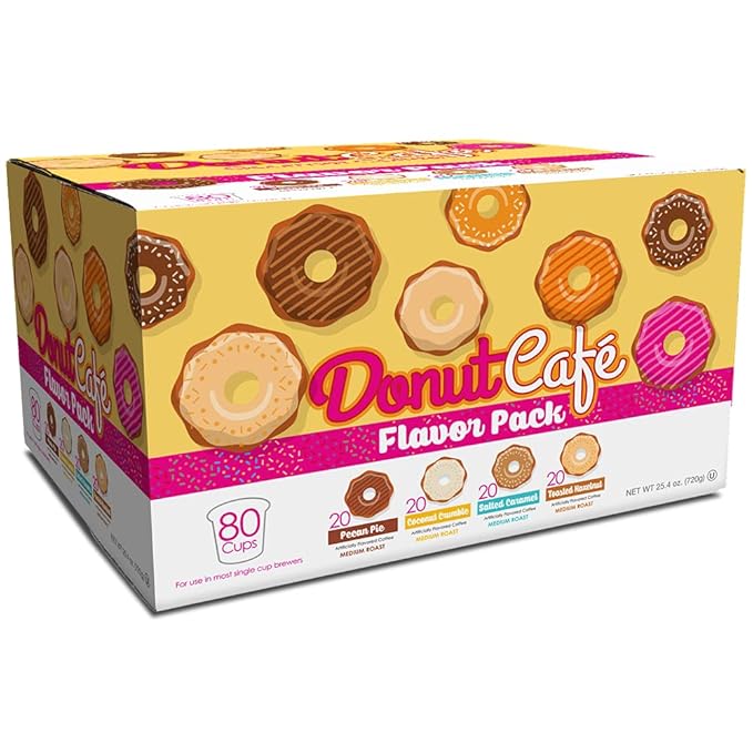 Donut Café - Gourmet Coffee Medium Roast Flavored Variety Pack – Pecan Pie, Coconut Crumble, Salted