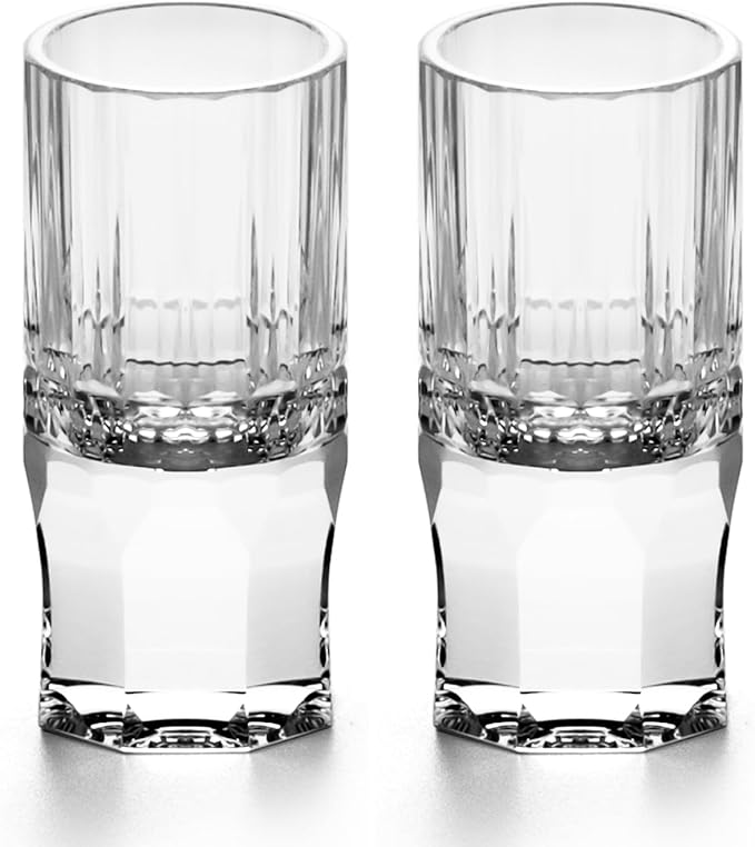 KAMMAK Crystal Shot Glasses Set of 2, Handcrafted Stemless White Shot Glasses, 0.77oz Engagement