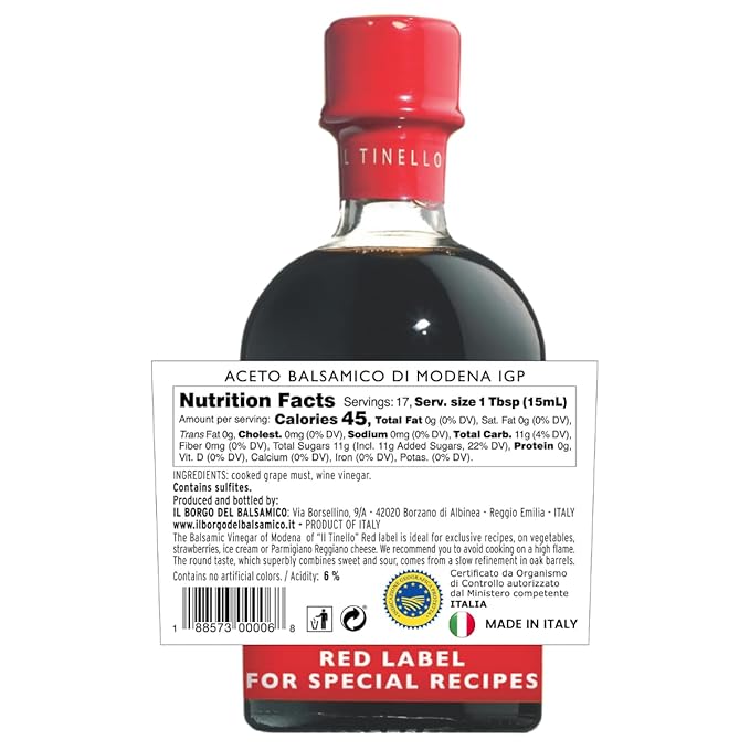 IL TINELLO Balsamic Vinegar of Modena IGP, Red Label, 100ml (8.5 fl oz) ??Aceto Balsamico di Modena