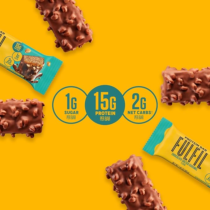 FULFIL Protein Snack Bars, Chocolate Salted Caramel Flavored, Gluten Free with 15g Protein, Pantry