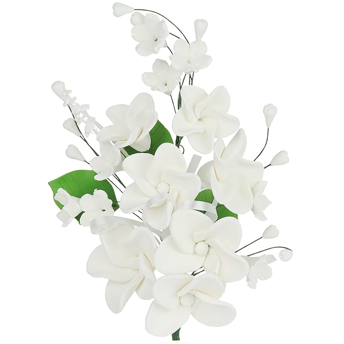 O'Creme Gumpaste Flower Spray, White Plumeria - Edible Flowers for Cake Decorating - Sugar Paste