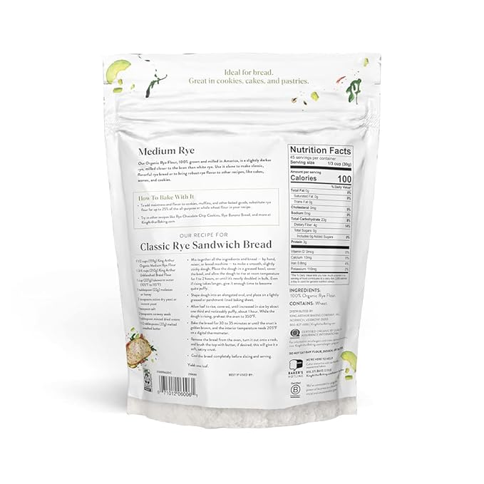 King Arthur Baking Organic Medium Rye Flour - 3 lbs for Complex Flavorful Breads & Baked Goods