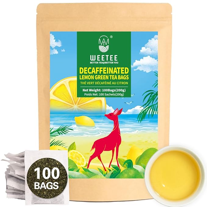 WT WEETEE Decaf Green Tea with Lemon Flavor, Decaffeinated Lemon Green Tea Bags 100 Count