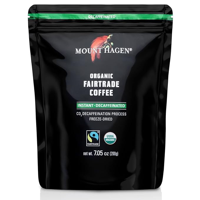 Mount Hagen Jar + Resealable Pouch Decaf Organic Freeze Dried Instant Coffee - Combo Pack |