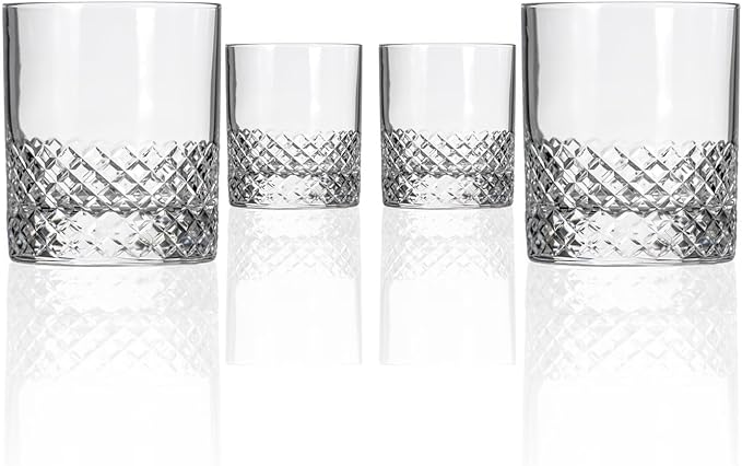 Rolf Glass Diamond On the Rocks Glass | 11oz Luxury Whiskey Glasses | Diamond-Wheel Engraved and