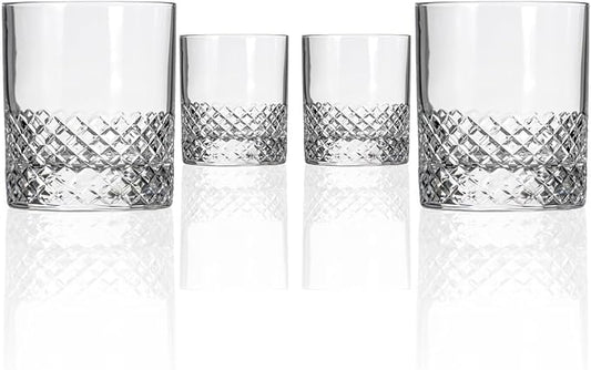 Rolf Glass Diamond On the Rocks Glass | 11oz Luxury Whiskey Glasses | Diamond-Wheel Engraved and