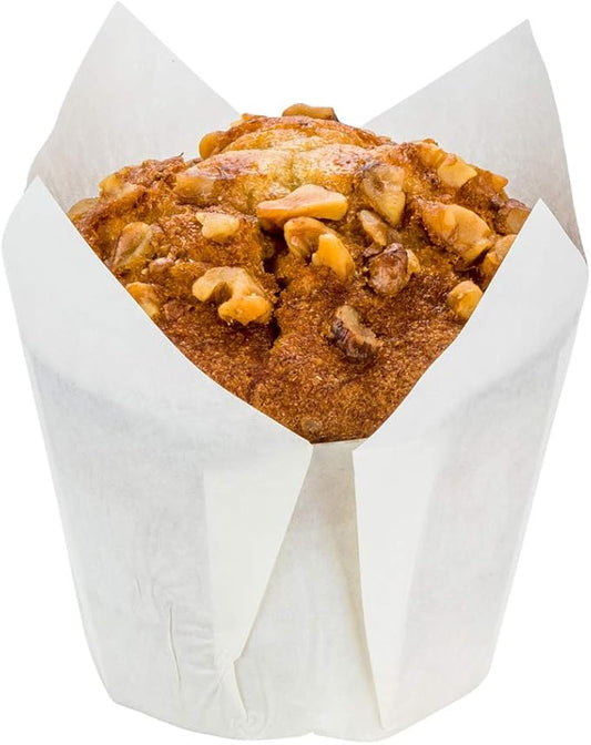 Restaurantware Panificio Premium 4 oz White Paper Tulip Baking Cup: Paper Baking Cups Perfect for