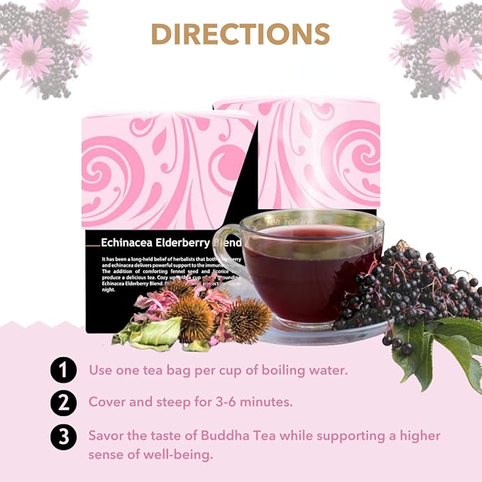 Buddha Teas - Organic Echinacea Elderberry Blend - Herbal Tea - For Health & Wellbeing - With
