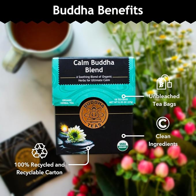 Buddha Teas - Calm Buddha Blend - Organic Herbal Tea - For Health & Wellbeing - Blend of Organic