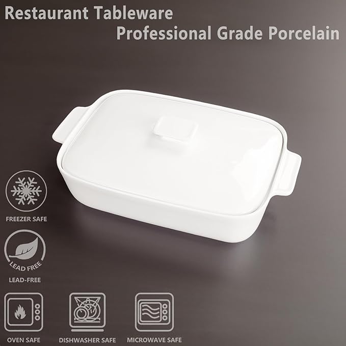 10" x 7" Casserole Dish 1.7 Quart Ceramic Bakeware Set with Lids, Chip and Crack Resistant Ceramic