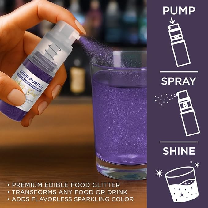 Bakell - Deep Purple Tinker Dust (4g, 1x Mini Spray Pump) Edible Glitter for Food, Desserts, and