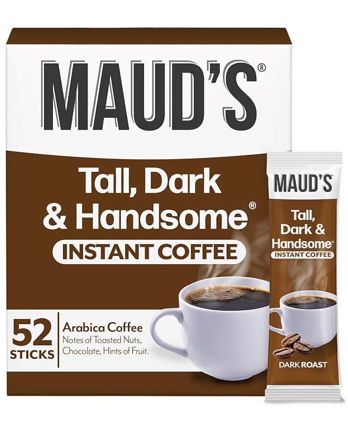 Maud's Dark Roast Instant Coffee, 52 ct, 100% Arabica Coffee, Instant Hot or Iced Coffee - Just add