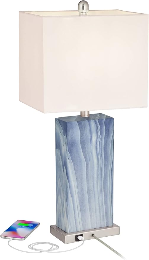360 Lighting Connie Modern Table Lamps 25" Tall Set of 2 with USB Charging Ports Dimmers Blue Faux