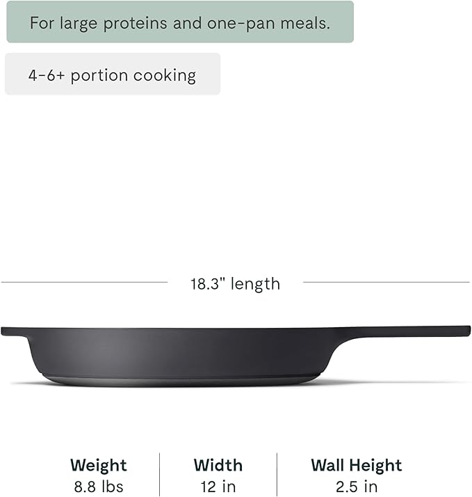 Caraway Cast Iron Skillet - 12” Enameled Cast Iron Pan With 3 Layer Enamel Coating - No Seasoning