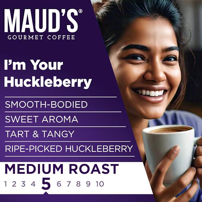 Maud's Huckleberry Flavored Coffee Pods, 18 ct, Medium Roast Flavored Coffee in Recyclable Single