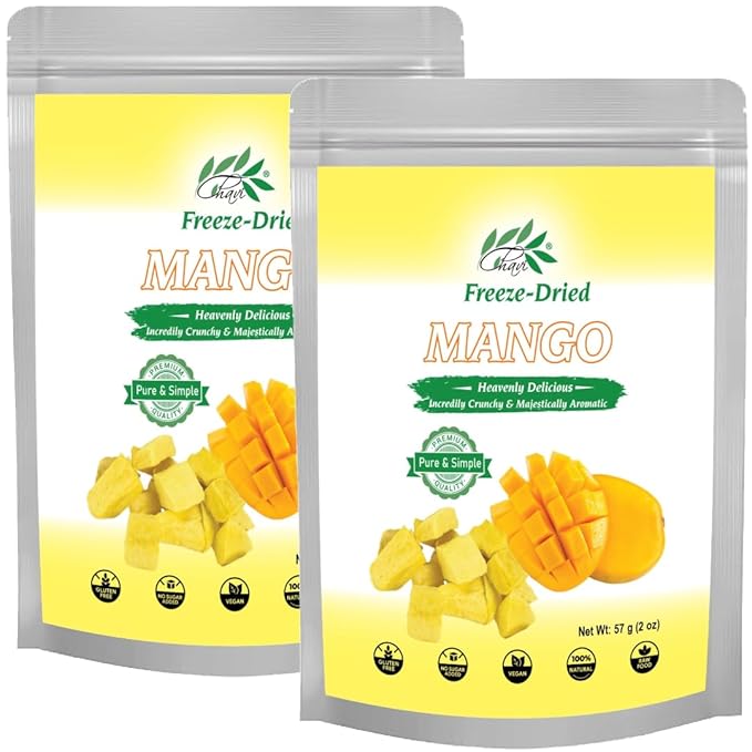 CHAVI Freeze-Dried Diced Mango | 4 oz | Pack of 2 x 2 oz | Healthy 1 Ingredient Superfood