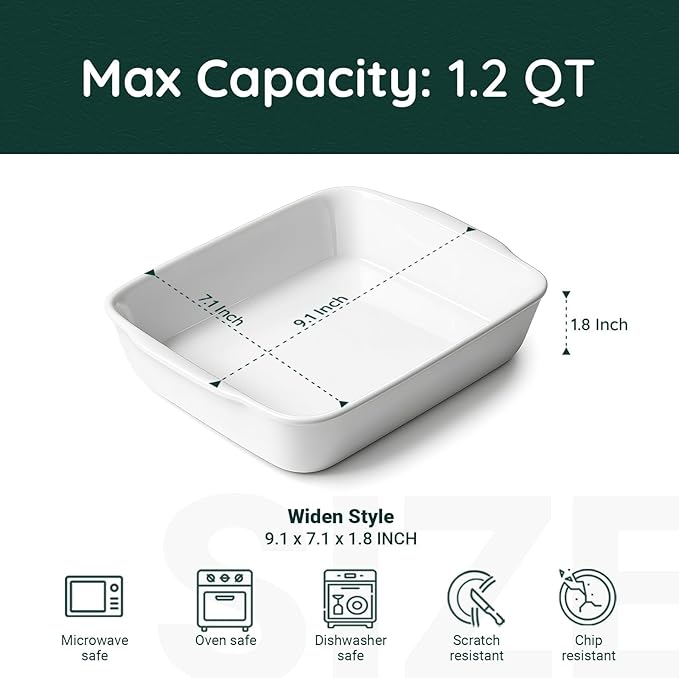 1.2 QT Ceramic Baking Dish, White Casserole Dish竊똋asagna Pan for Oven, Bakeware for Baking, Kitchen