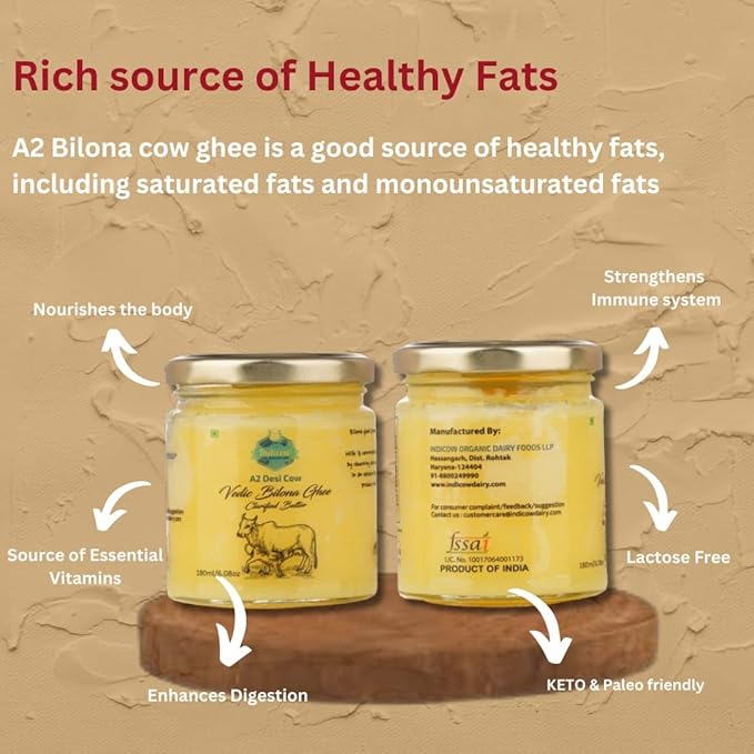 Indicow A2 Desi Cow Ghee| (180ml (6.08oz), A2 Cow Ghee (Sahiwal Cows)) | Grass Fed, Pasture Raised