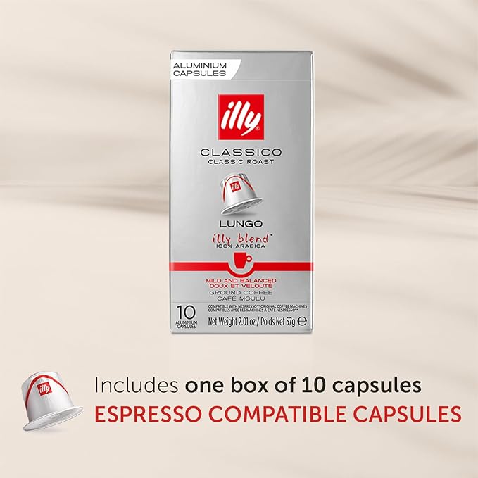 Illy Espresso Compatible Capsules - Single-Serve Coffee Capsules & Pods - Classico Lungo Roast