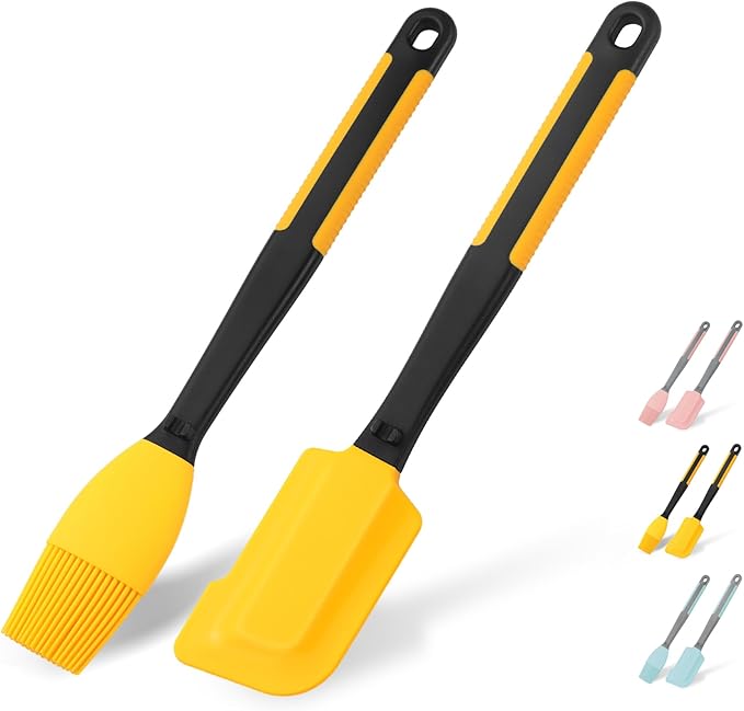 Extra Long Silicone Pastry Brush+Spatula - Heat Resistant, for Baking, Scraping, Mixing, BBQ