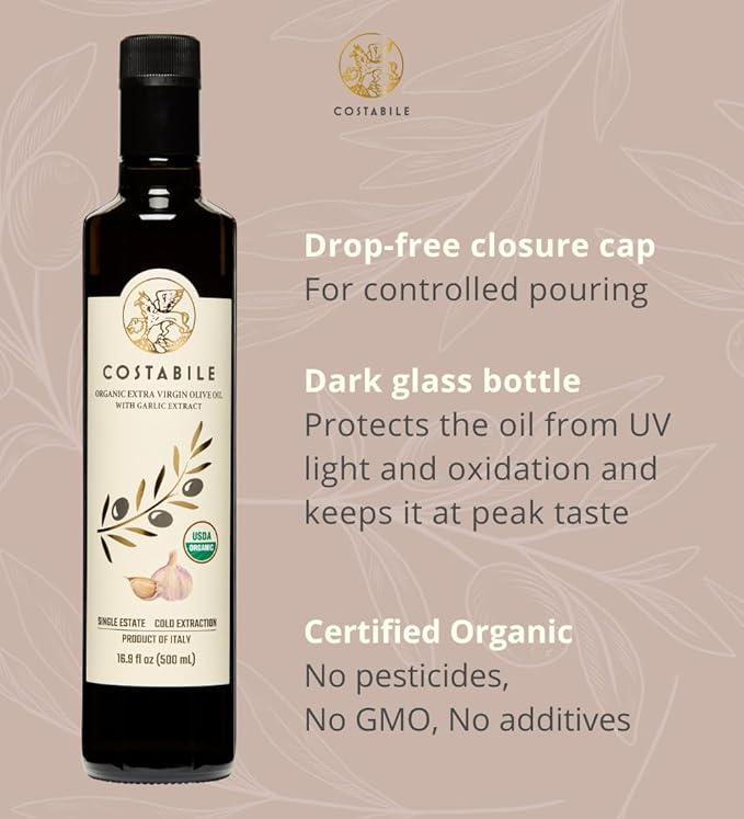 Garlic Infused Olive Oil Extra Virgin from Italy and from a Single Source. Garlic Oil for Cooking