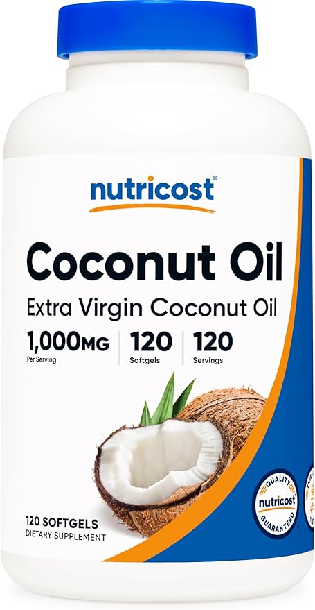 Nutricost Coconut Oil Softgels (1000mg) 120 Softgels - Extra Virgin Coconut Oil - Gluten Free and