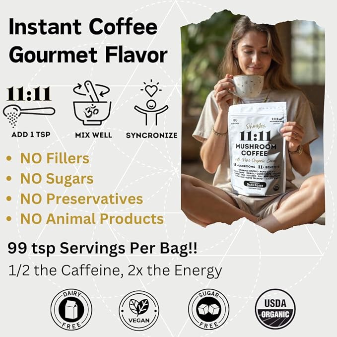 Organic Mushroom Coffee with Cacao ??11x Adaptogenic Mushrooms for Focus, Clarity & Energy