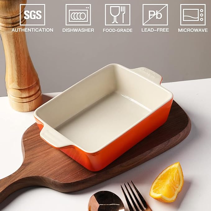 Sweejar Ceramic Baking Dish, Rectangular Small Baking Pan with Double Handles, 20 Oz for Cooking