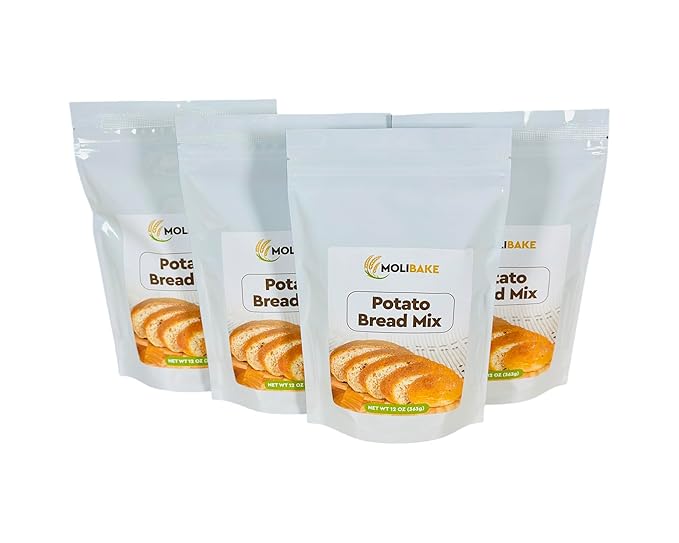 Molibake Potato Bread Mix - Pack of 4 - All-Natural Baking Mix for Bread Machine and Oven - 12 oz