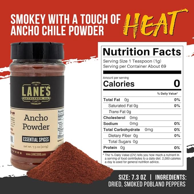 Lane's Ancho Chile Powder, All-Natural Ancho Chili Powder Spice with Sweet & Smoky Flavor, Ideal