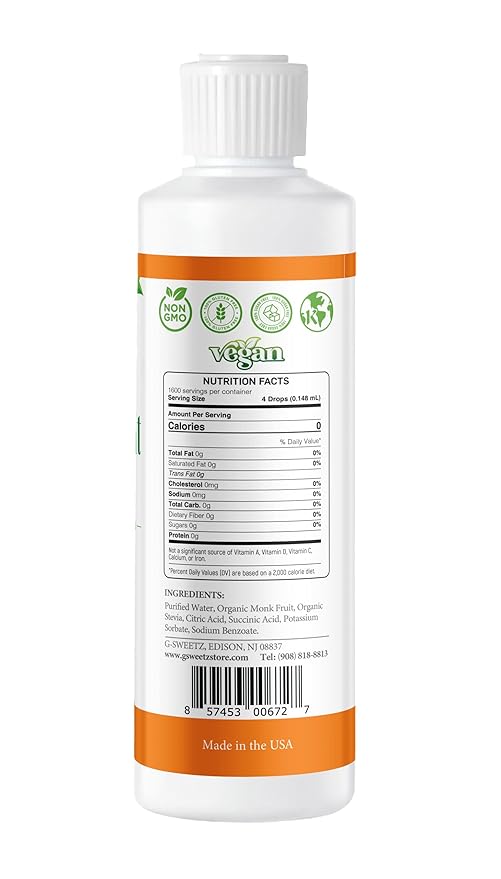 Monk Fruit & Stevia Liquid Sweetener Drops - Natural Sweeteners & Sugar Alternatives - Delicious