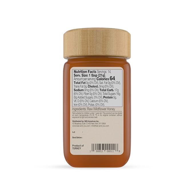 Bee and You Raw Wildflower Honey, 100% Natural, Wildcrafted, Polyflora and Unprocessed, Active