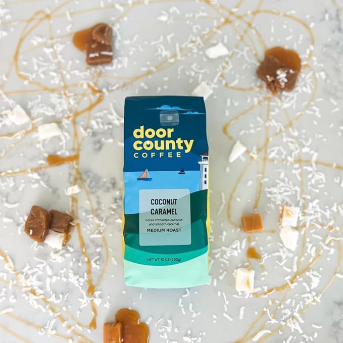 Door County Coffee Coconut Caramel Flavored Ground - Medium Roast - 10 oz Bag - 100% Specialty