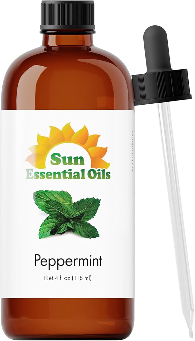 Sun Essential Oils - Peppermint Essential Oil (4 oz) with Dropper for Diffuser, Humidifier, Skin &