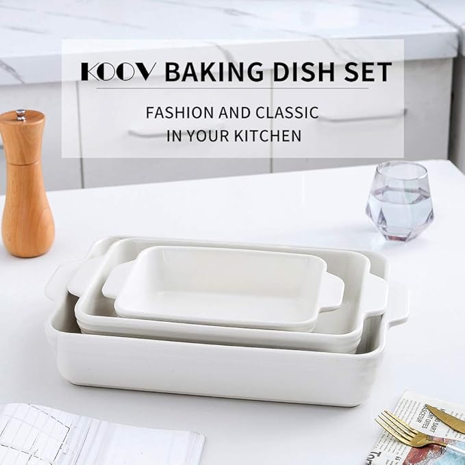 KOOV Bakeware Set, Ceramic Baking Dish Set, Rectangular Casserole Dish Set, lasagna Pan, Baking