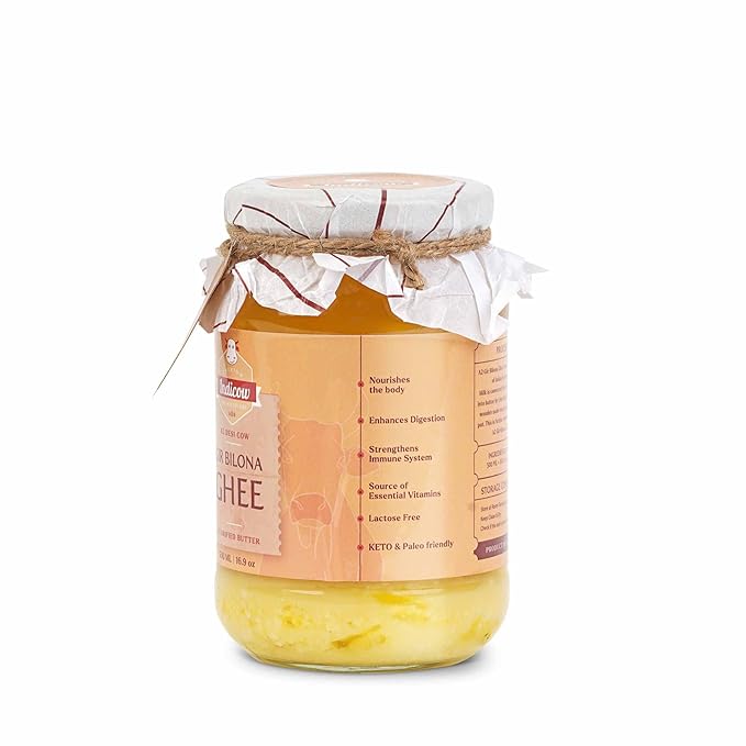 Indicow A2 Desi Cow Ghee, Clarified Butter | (500ml (16.91oz), Gir Cow Ghee) | Grass Fed, Pasture