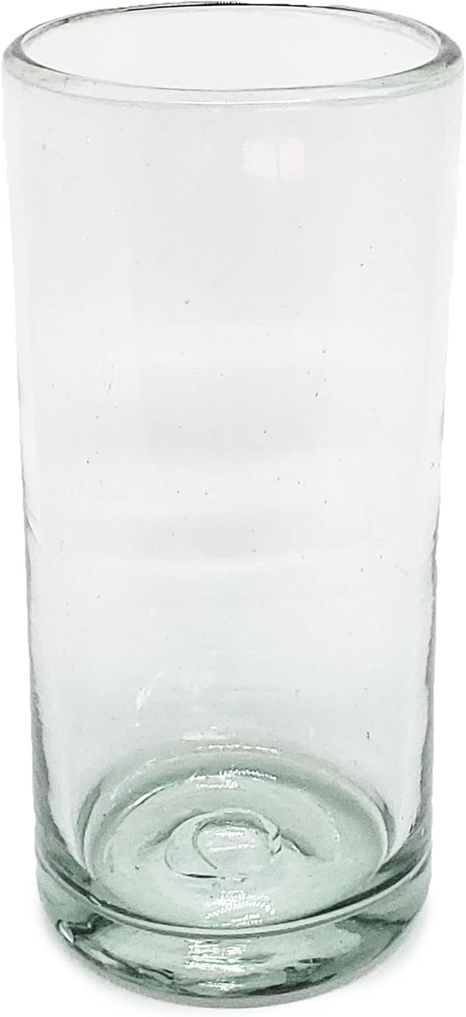 Clear 20 oz Tall Iced Tea Glasses (set of 6), Hand Blown Mexican Glassware, Recycled Glass Drinking