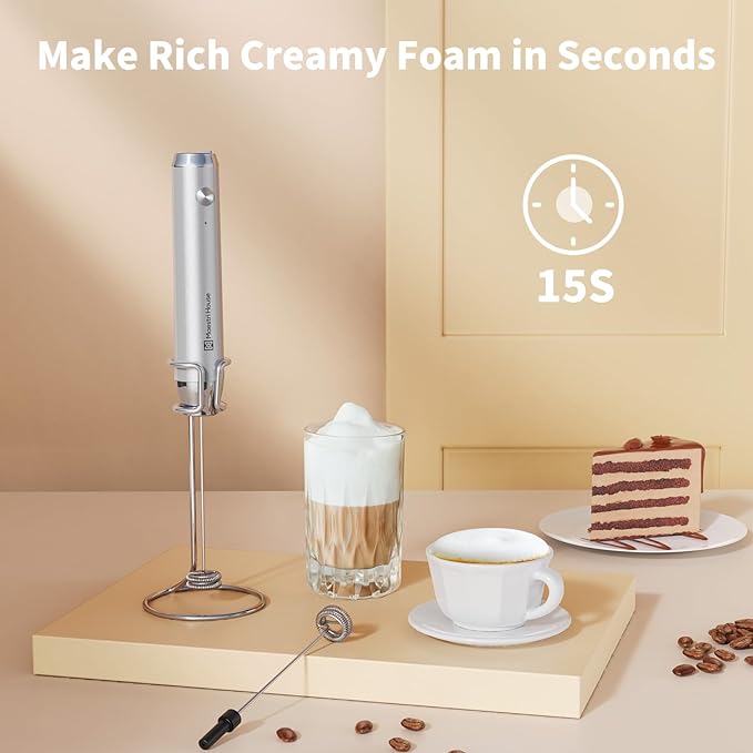 Maestri House Rechargeable Milk Frother with Stand, LunaFro Handheld Electric Foam Maker Waterproof