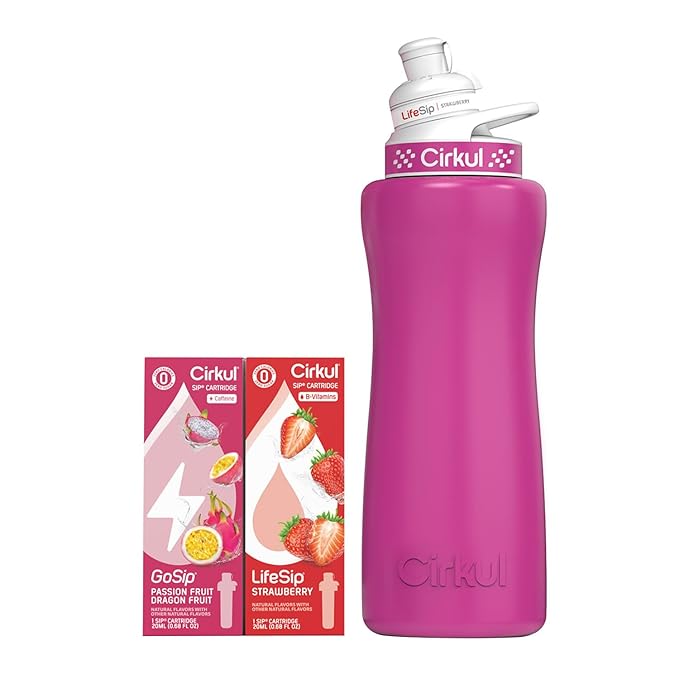 Cirkul 32oz. Hot Pink Stainless Steel Water Bottle Starter Kit with Pink Lid and 2 Flavor