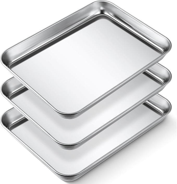 3 Pcs Baking Sheet Pan Set 9 x 6.7 x 1 Inches Cookie Sheet Small Toaster Oven Stainless Steel Tray